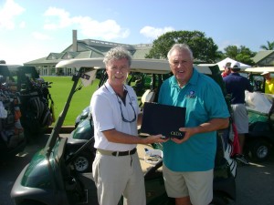 Oliva Cigar Marketing Director John Conroy presents Phil Esposito with a new humidor.